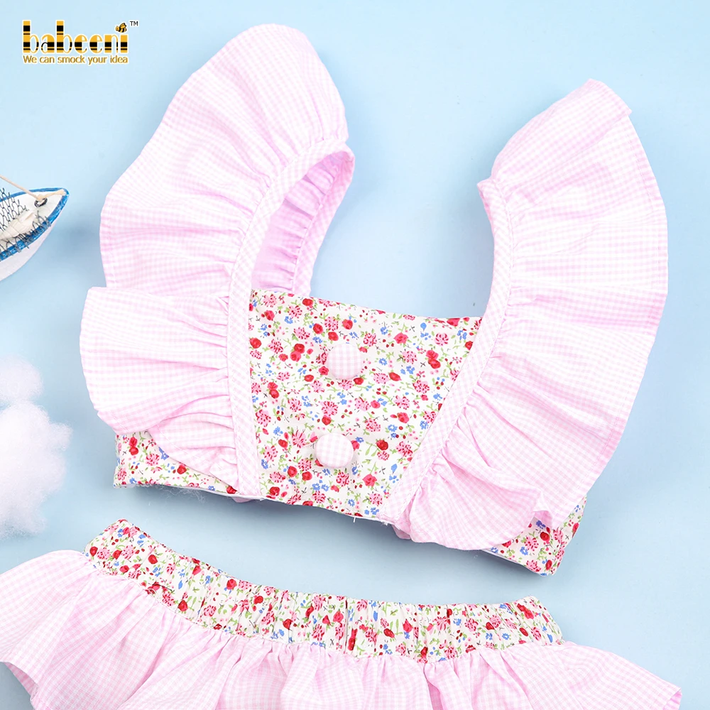 Купальники для девочек из двух частей с крупными оборками и цветочным принтом оптовая продажа от производителя Детские купальники BB2485