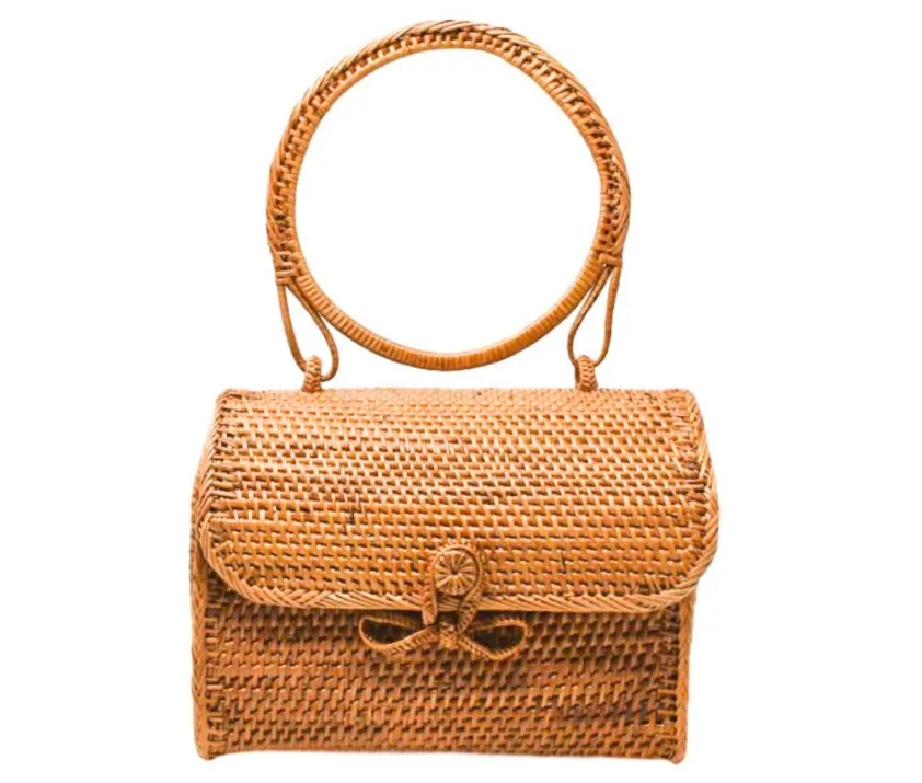 Fashionable bucket rattan hand bag lace loose weave boho handmade trendy rattan bag from Vietnam