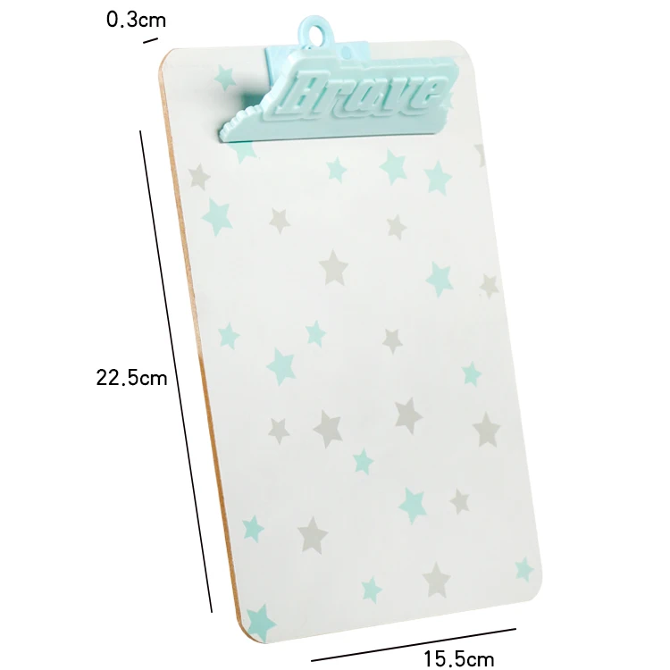 Hot sale cute writing board with fashion pattern and plastic clip, menu paper files holder for kids,clipboard