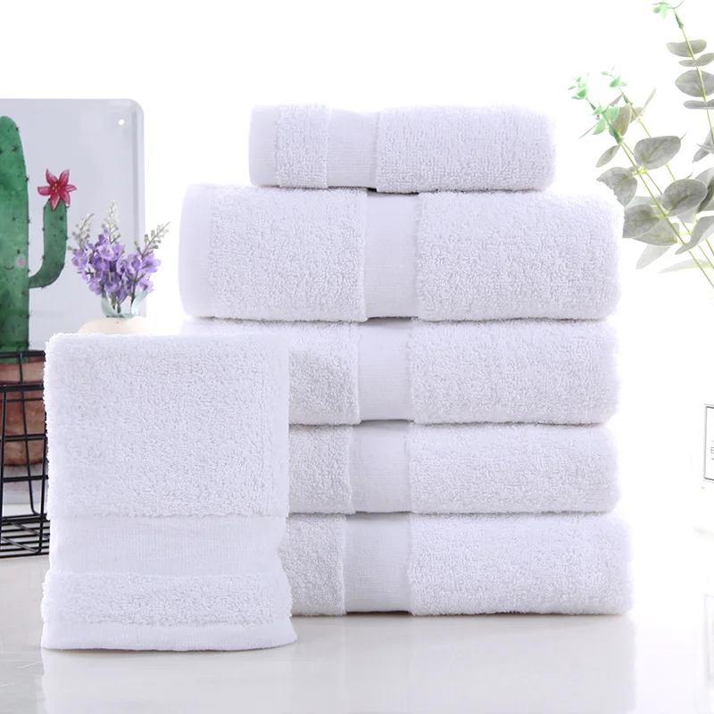 Manufacturer cheap 14S Cotton Dobby white towels set bath face hand towel with good water absorption