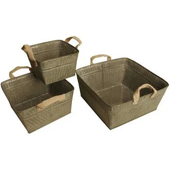 GALVANIZED METAL SQUARE SET WHOLESALE HOME GARDEN PLANTER VINTAGE STYLE IRON FLOWER POT
