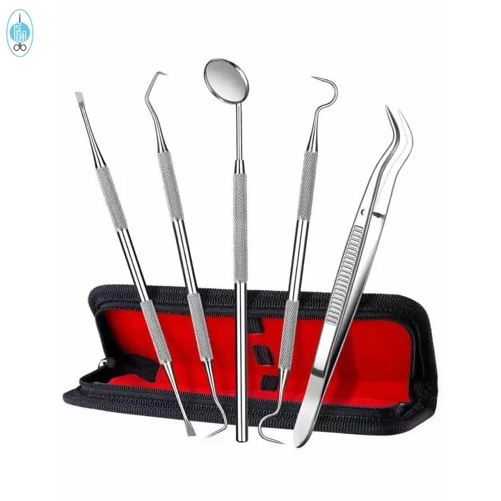 Dental Kit Teeth Whitening Mirror Scaler Tweezers Dentist Basic Examination Set 5pcs