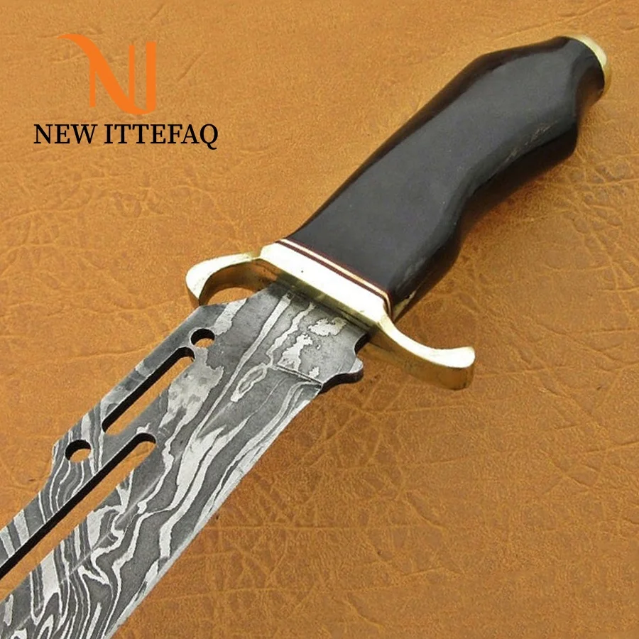 
NEW ITTEFAQ | Custom Handmade Damascus Hunting Knife Taurus Horn with Pure Leather Sheet 