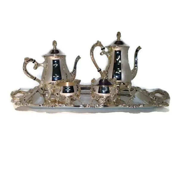 Traditional Heavy Weight Four Pieces EPNS Tea And Coffee Set Silver Plated Consist Of Hot Water Pot Tea Pot Sugar And Creamer