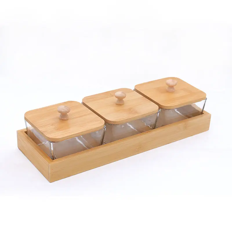 Sauce Dish Square Soy Sauce Dipping Bowls with Bamboo Tray Glass Dip Bowls for Snack Ketchup Condiments Dessert Fruit Bowls