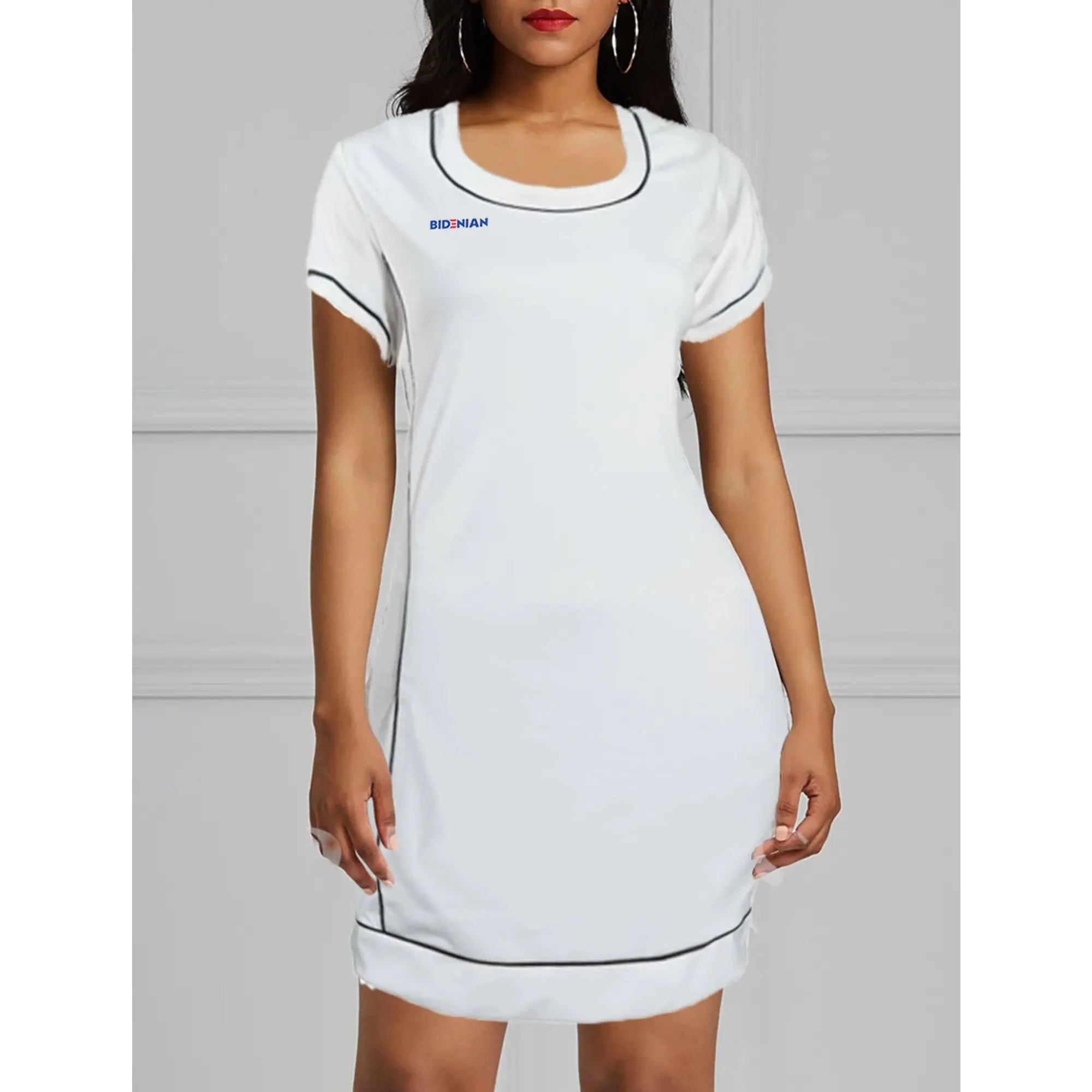 
Body Contouring Half-Sleeve Long Polo Top - White Dress Collection 