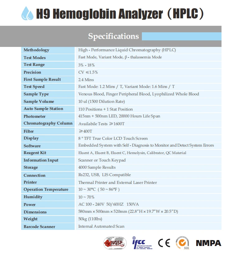 A-Faith HbA1c HPLC Analyzer Hemoglobin a1c Testing System with Hb Variant Detection 110 Sample Positions