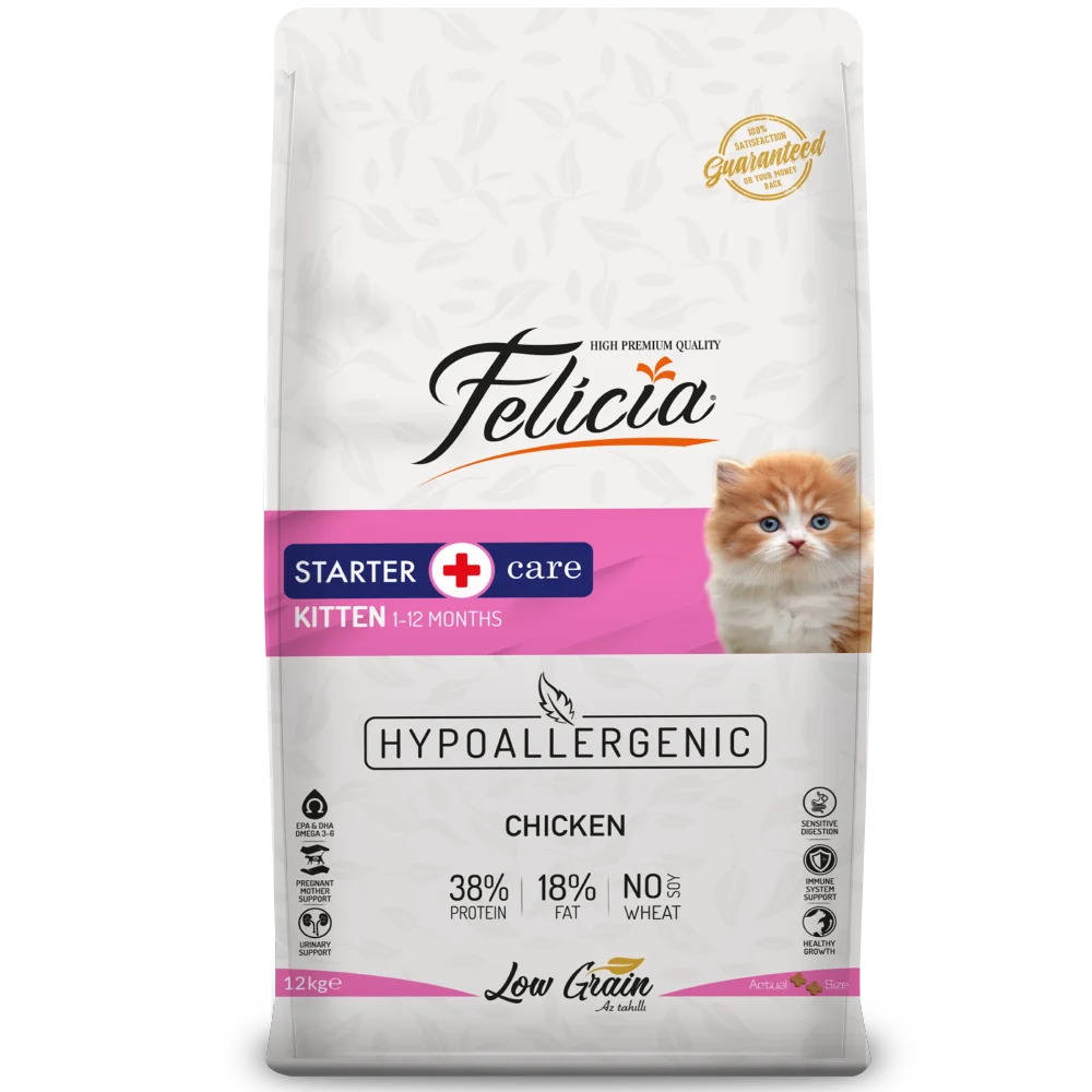 Hypoallergenic Low Grain Starter Care Felicia Kitten Cat Dry Food Chicken 12 kg