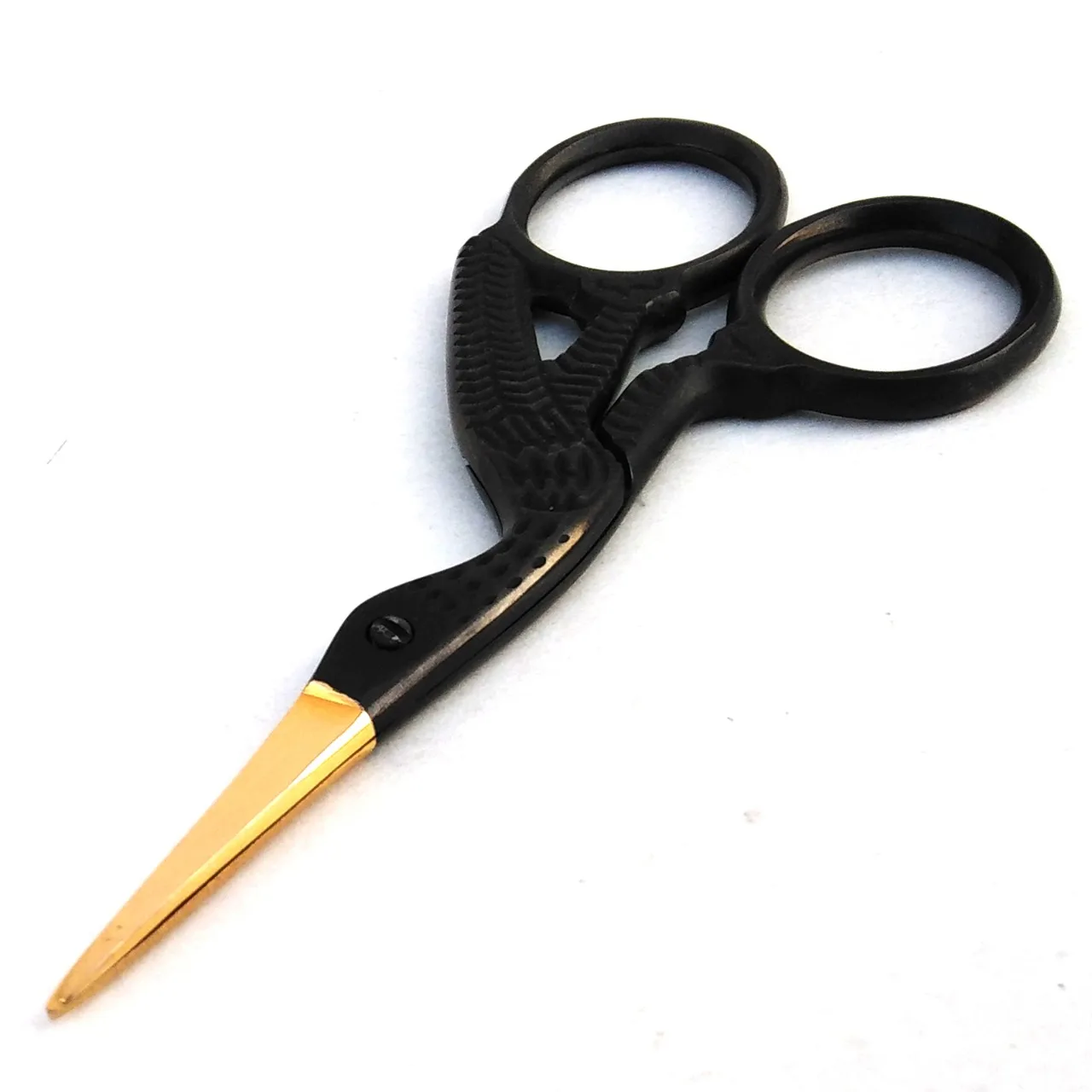 Stork Swing Embroidery Scissors Black Coated With Gold Blade Bird Shape Stainless Steel Customized size