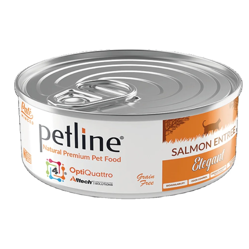 Complete Grain Free Pate with Elegant Salmon for Adult Cat 80gr Petline Canned Wet Food Odor Control Bioavailability
