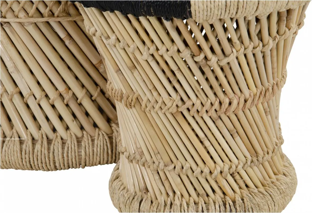 Бамбуковый круглый стол набор из 2 ручных плетеных табуретов ротанга черный и натуральный табурет