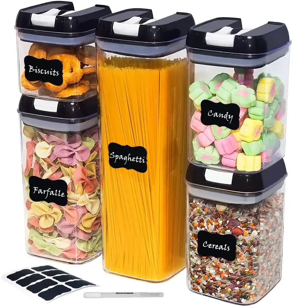 5 шт. большой зерновых сухой контейнеры для хранения продуктов питания воздухонепроницаемый емкости герметичная с черным блокировки