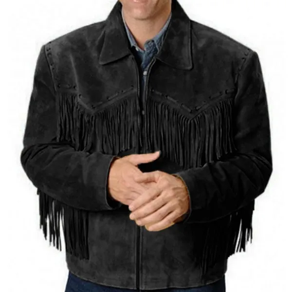 
Brown suede fringe jacket cowboy leather jacket mens suede jacket 