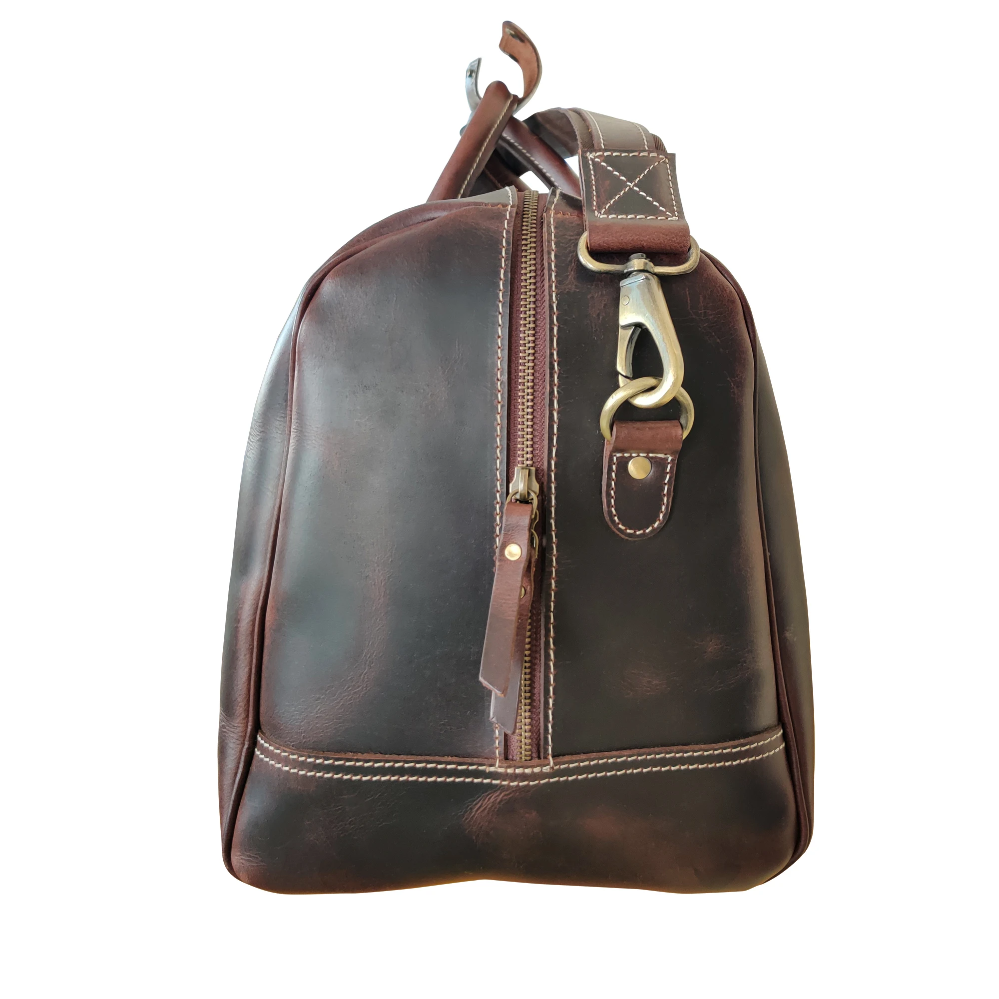 Drop Shipping Customize Overnight Waterproof Extra Large-capacity Dark Brown Top Grain Leather Luggage Travel Duffle Bag Men