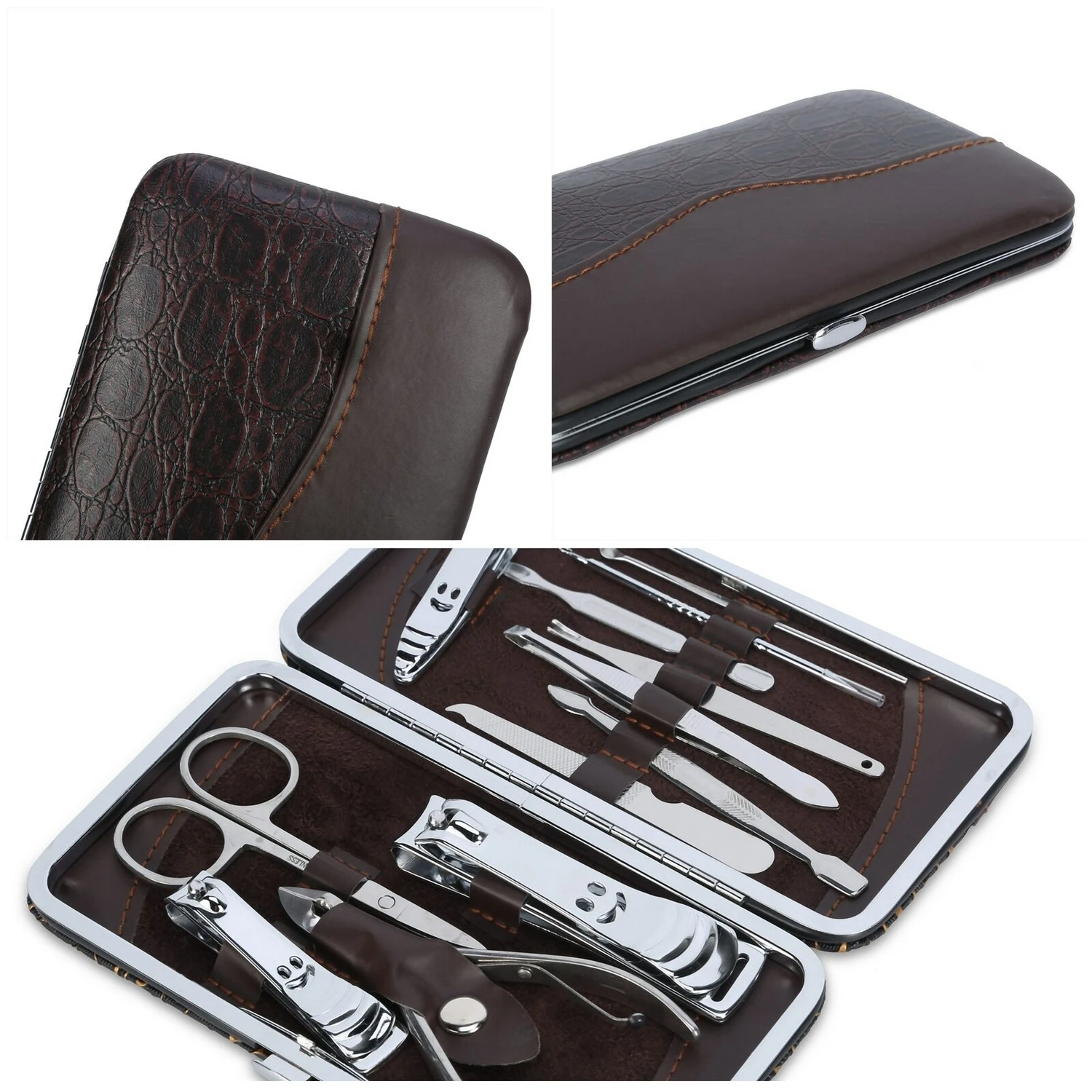  Женский набор для педикюра и маникюра из 11 предметов с чехлом на молнии искусственной кожи