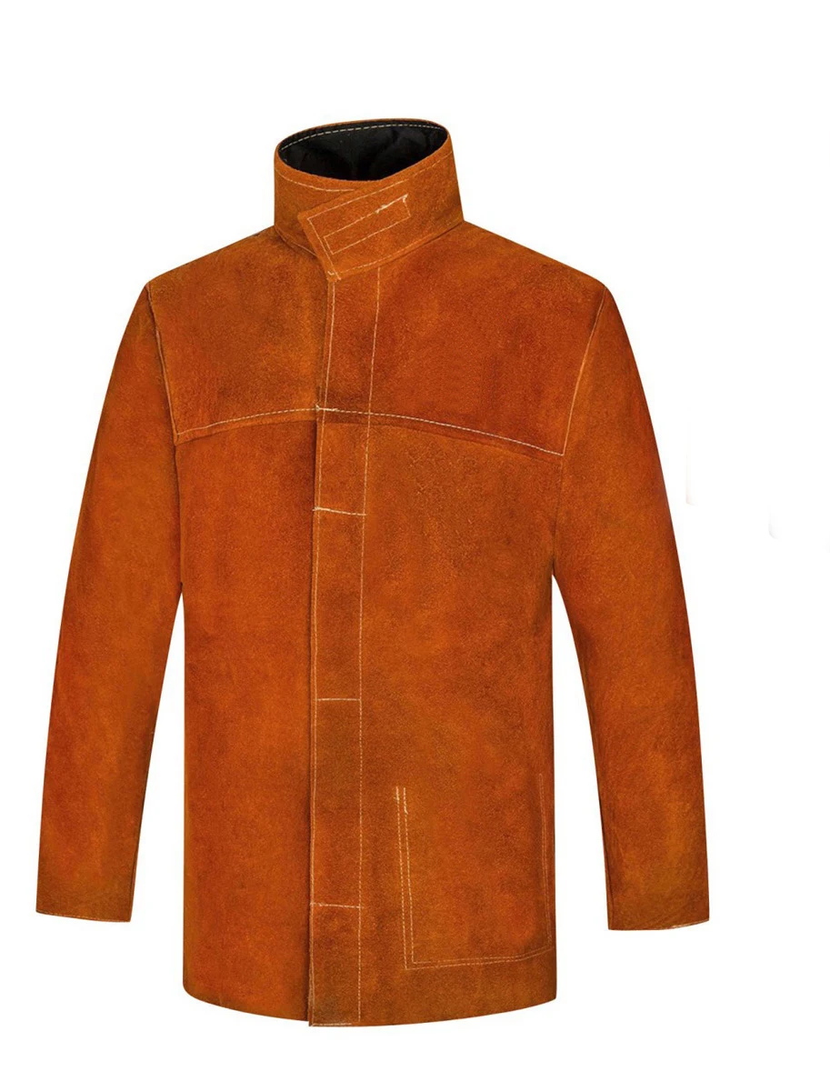 Premium Quality Yellow Split Cow Leather Welding Cape Sleeves With Detachable Leather Bib Welding Apron