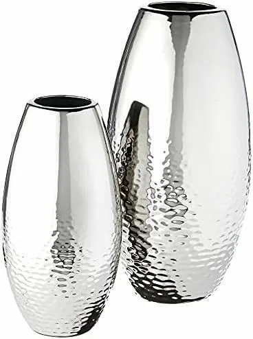 Nordic Uneven Silver Bottle Shape Cylindrical Flower Vases with Shiny Nickel and Brass Electroplating in Aluminum  From India