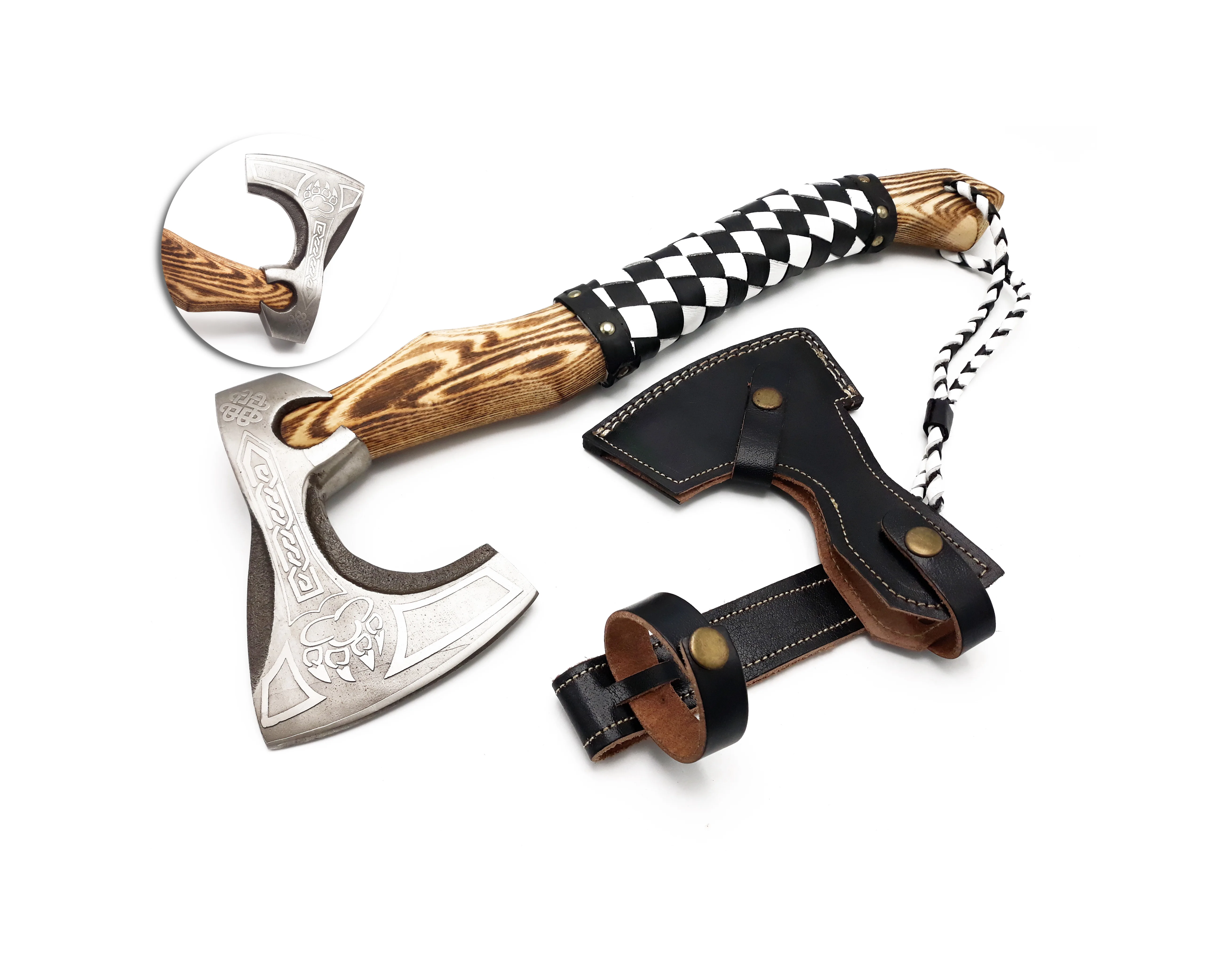 1095 High Carbon Steel Embossed Head Axe DIY Grade Hatchet with Wood Handle for Camping Outdoor Cutting Applications