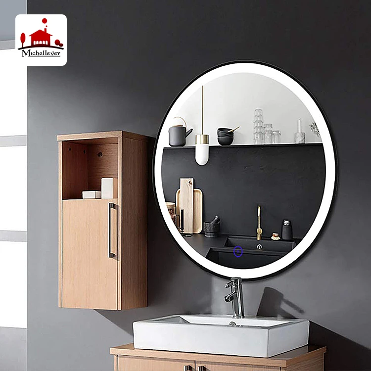 bathroom vanity led edge lit black round gold backlight mirror bathroom minimalist large round white mirror