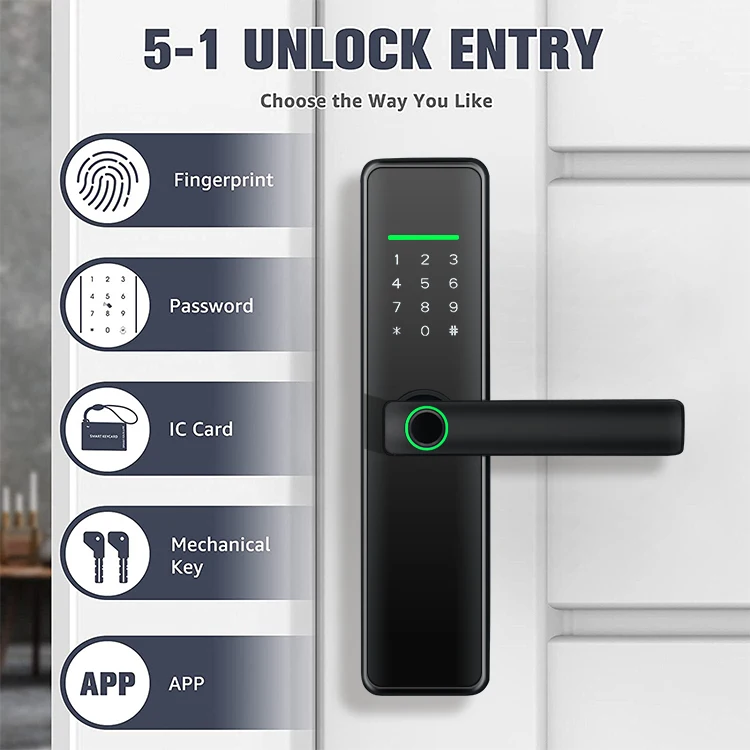 High Security Anti Theft Smart Door Lock Intelligent Electronic Fingerprint Wifi App Smart Lock For Hotel And Smart Home