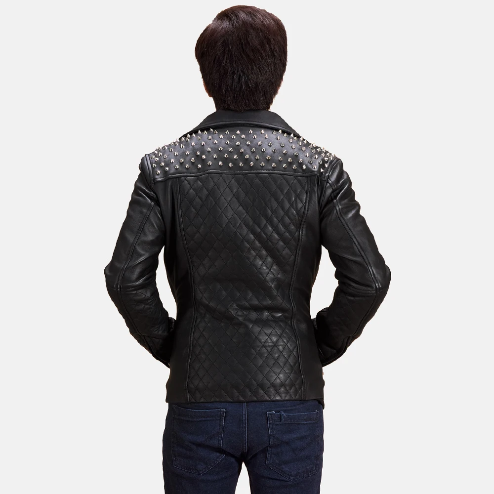 New Fashion Design With  Studded Men Real Black Leather Jacket