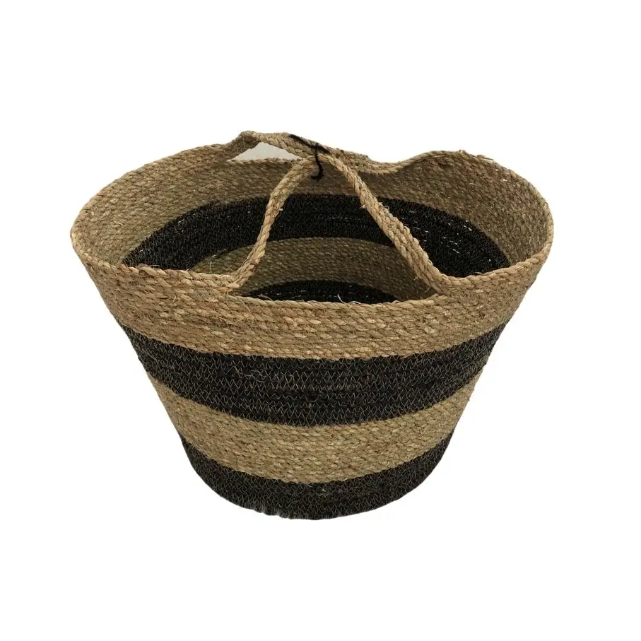 2022 Sea Grass Basket With Handles - Natural Black And Brown Striped Sedge Basket For Home Decoration, Laundry, Picnic