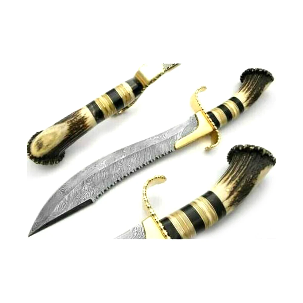 
Custom Handmade Damascus Steel Hunting Bowie Dragon Knife With Stag Horn Handle 