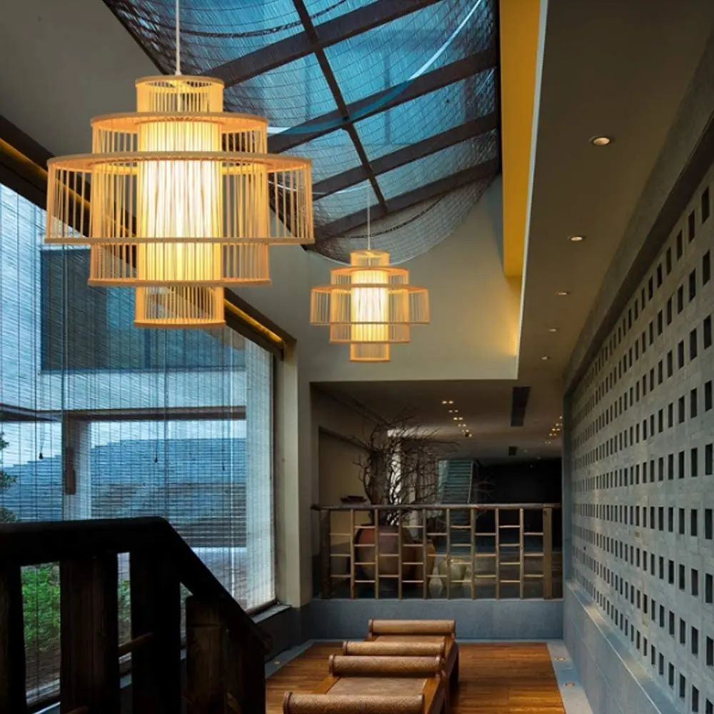 Best Seller 3 Layers Bamboo Lampshade Creative Design Modern Japanese Chinese Traditional Farmhouse Home Rattan Lampshade Frames