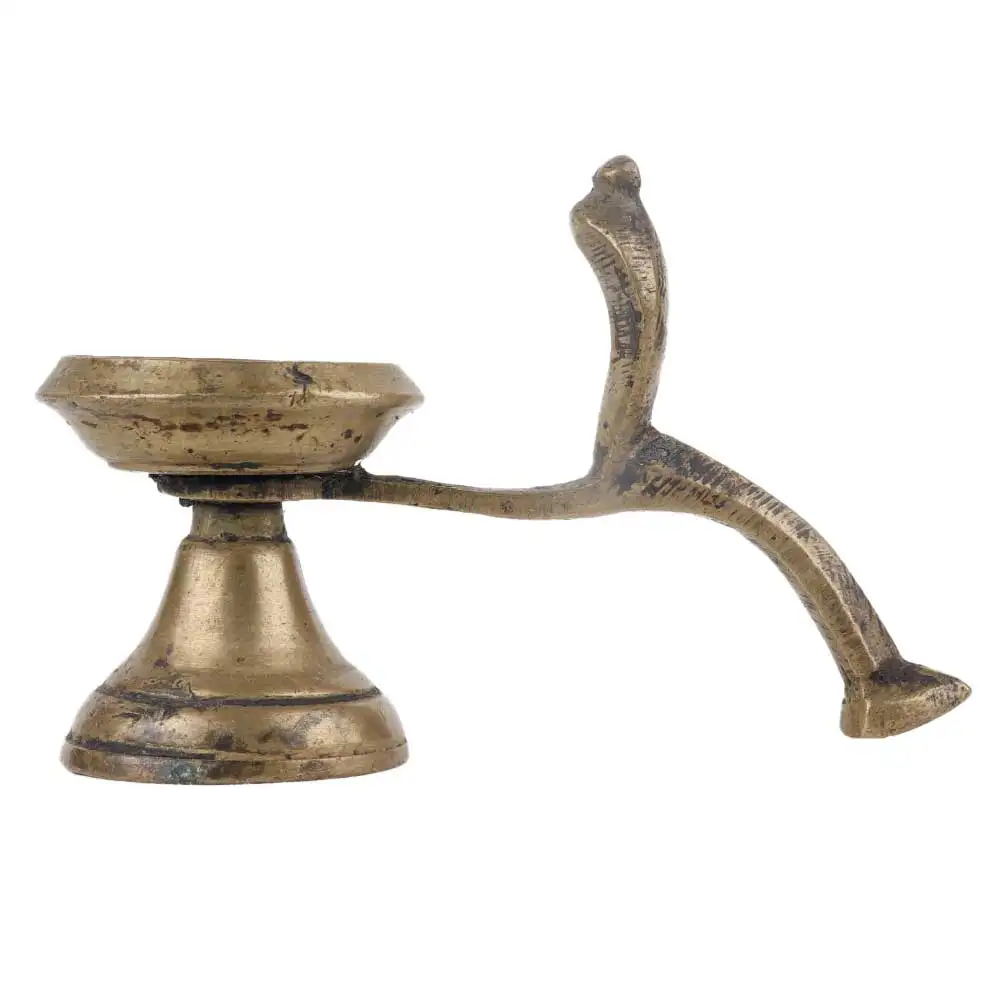 Handmade Golden Brass Diya With Cobra Head Oil Lamp Deepawali Decoration SNP-586