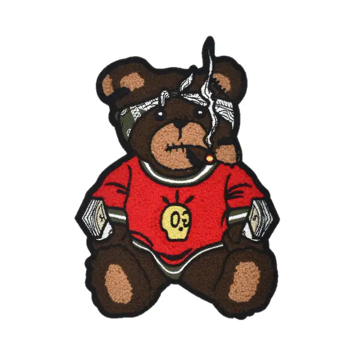 Cheap Price High Quality Bear Chenille Patches Trap Open Bigbank Embroidered Chenille For Jacket Hoodie T Shirt Hats
