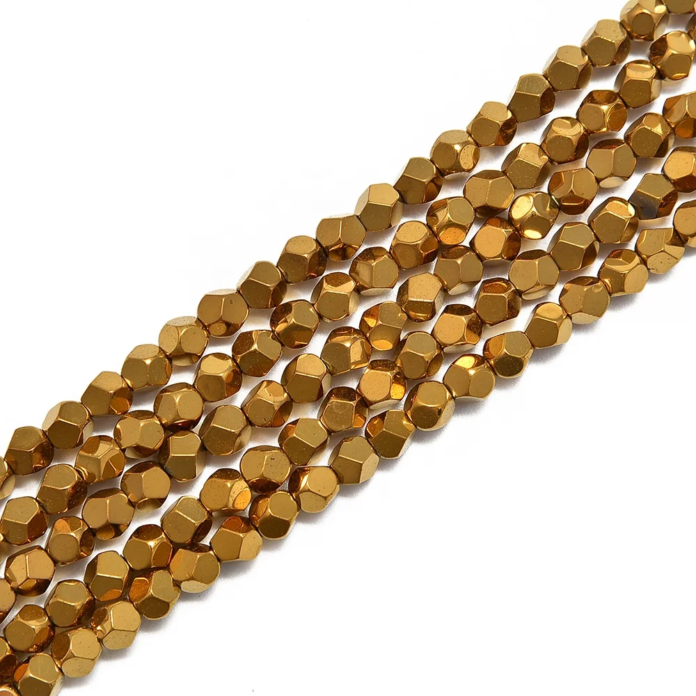 Faceted Nugget Beads Gold Plated Hematite Stone
