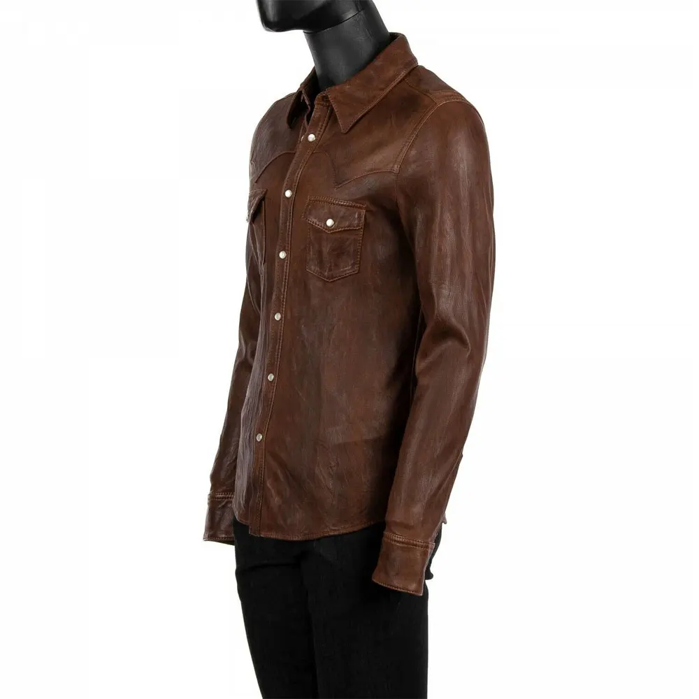 
Turn Down Collar Outer Wear Covered With Button Good Quality Sheep Leather Jacket 