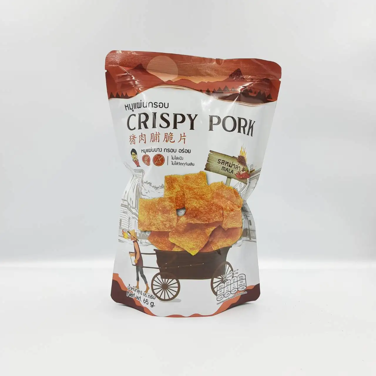 Хрустящая свинина (Mala Chinese flvorite flavor) без муки консервантов 65 г/пакет МЯСНЫЕ ЗАКУСКИ продукт из Таиланда