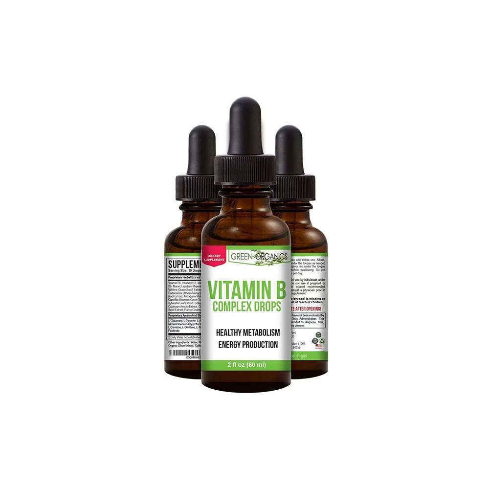 Зеленые органические витамины B комплексные жидкие капли сертифицированная поддержка энергетического тонуса иммунитет здоровье (2 жидких унции) без ГМО