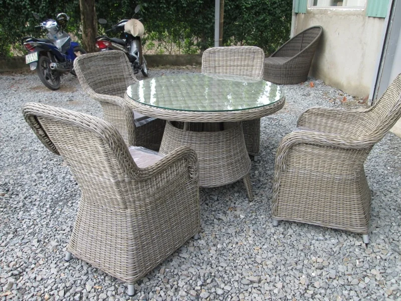 Modern Outdoor Poly Rattan Coffee Set Wicker Aluminum Frame PE Material Powder Coating Finish Dining Courtyard Outdoor Furniture