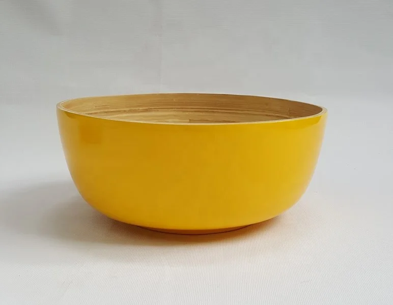 Best Selling Yellow Round Natural Eco-friendly Kitchen Salad Bowls Bamboo Bowl for dinnerware sets home decor Made in Vietnam