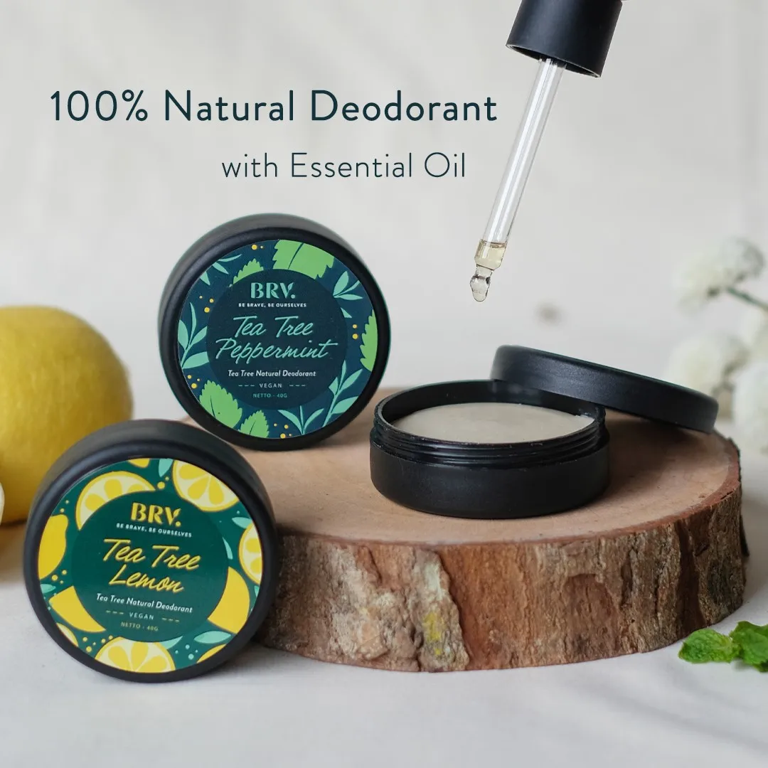 Натуральный дезодорант, веганский бальзам BRV, сделанный в Бали с Чайным Деревом, чистое эфирное масло без алюминия, без парабенов, без пищевой соды, безопасное натуральное масло