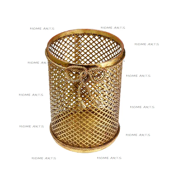 Designer Gold Polished Trash Garbage Bin Premium Quality Round Medium Size Metal Waste Bin At Affordable Price