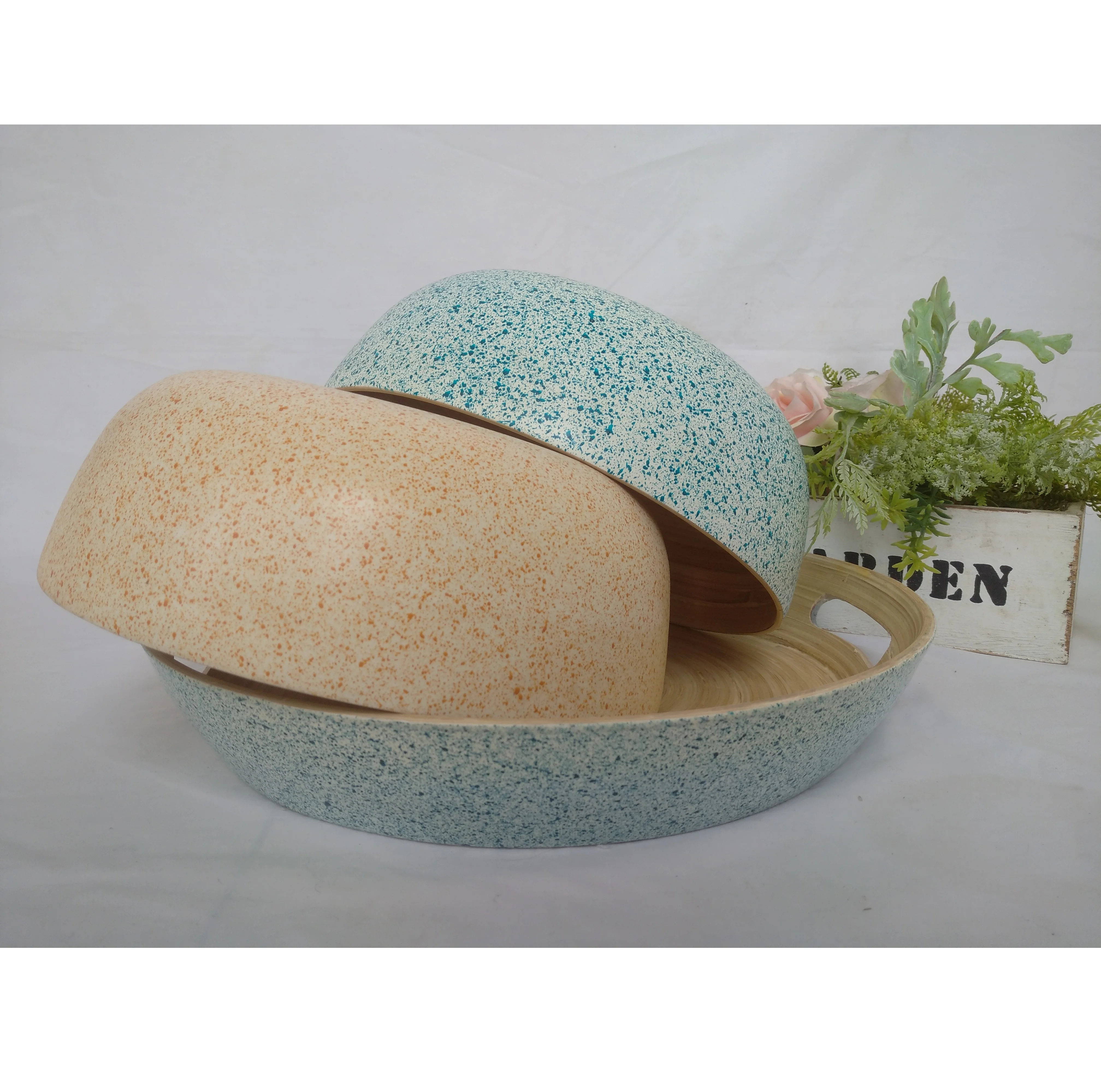 Wholesale Handmade Bamboo Plate, Bamboo Serving Tray With Handling - Customized Accepted- OEM ODM - Colorful