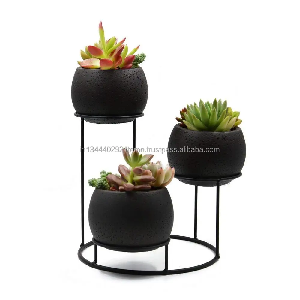 
 metal Succulent Planter pot/ Modern Concrete decor Minimalist Indoor Flower Pot with iron rack  