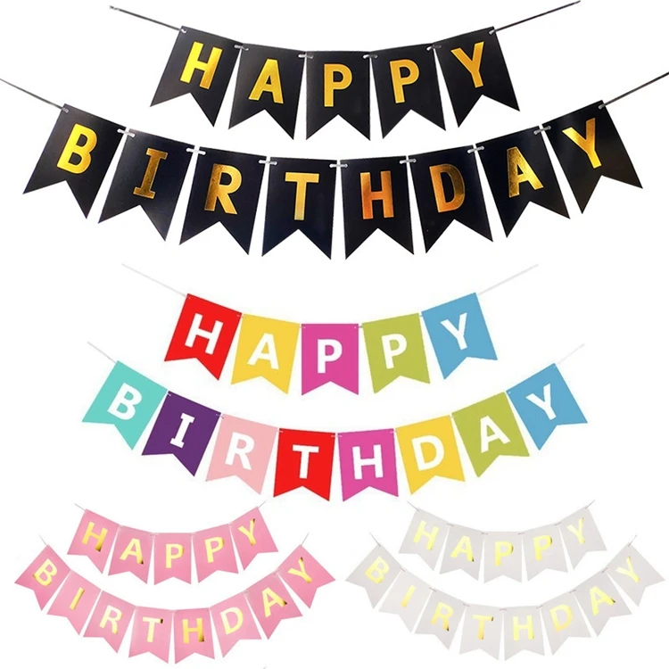 16*20cm Birthday Decorations Happy Birthday Bunting Banner with Shiny Gold Letters for Girls Baby Birthday Party