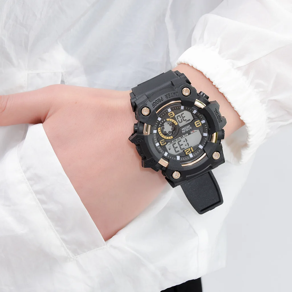 hot sale black silicone strap luxury  sports couple Alarm Calendar digital watches