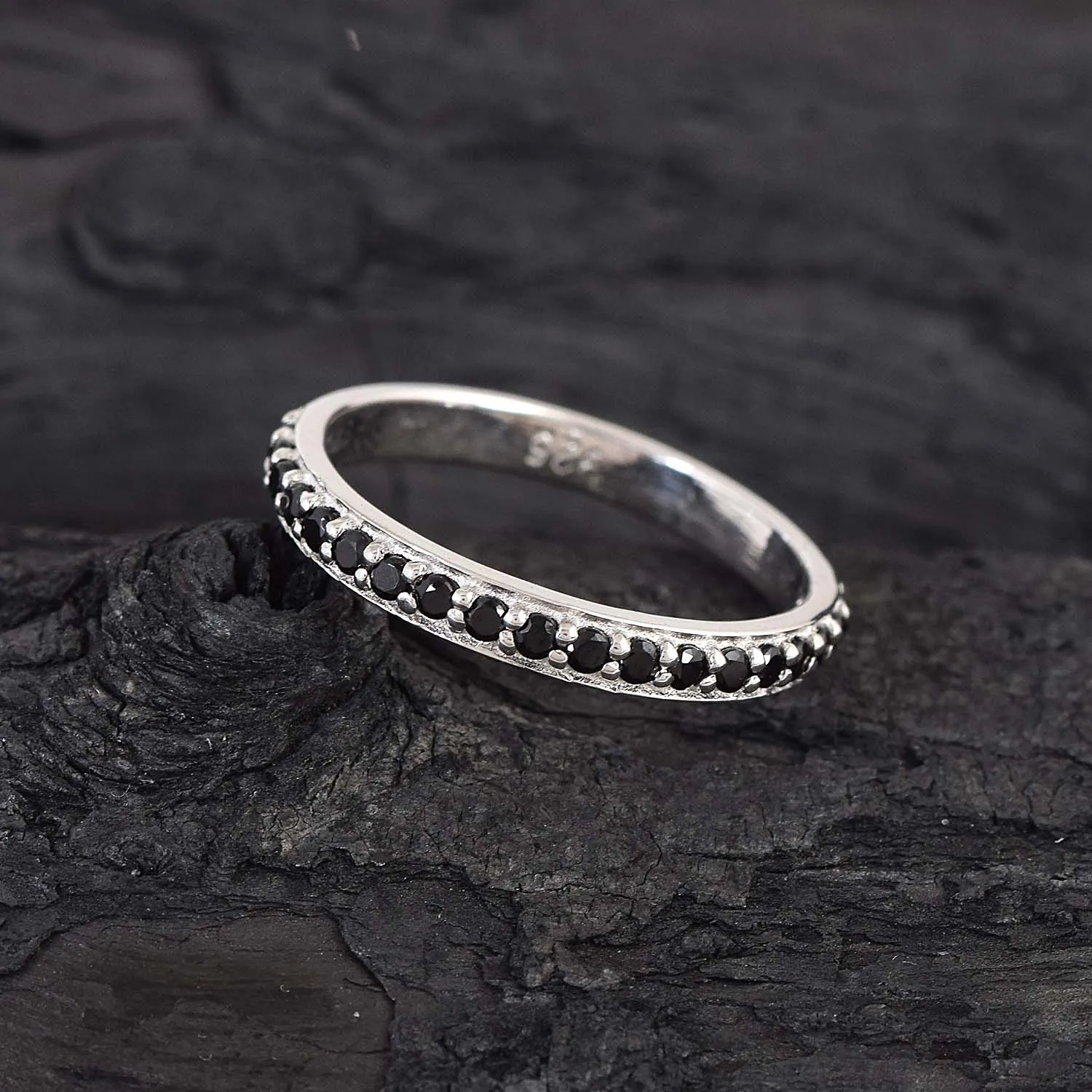 Top Seller Black Onyx Gemstone Ring 925 Sterling Silver Half Eternity Promise Band High Quality Cheap Price Dainty Fine Jewelry