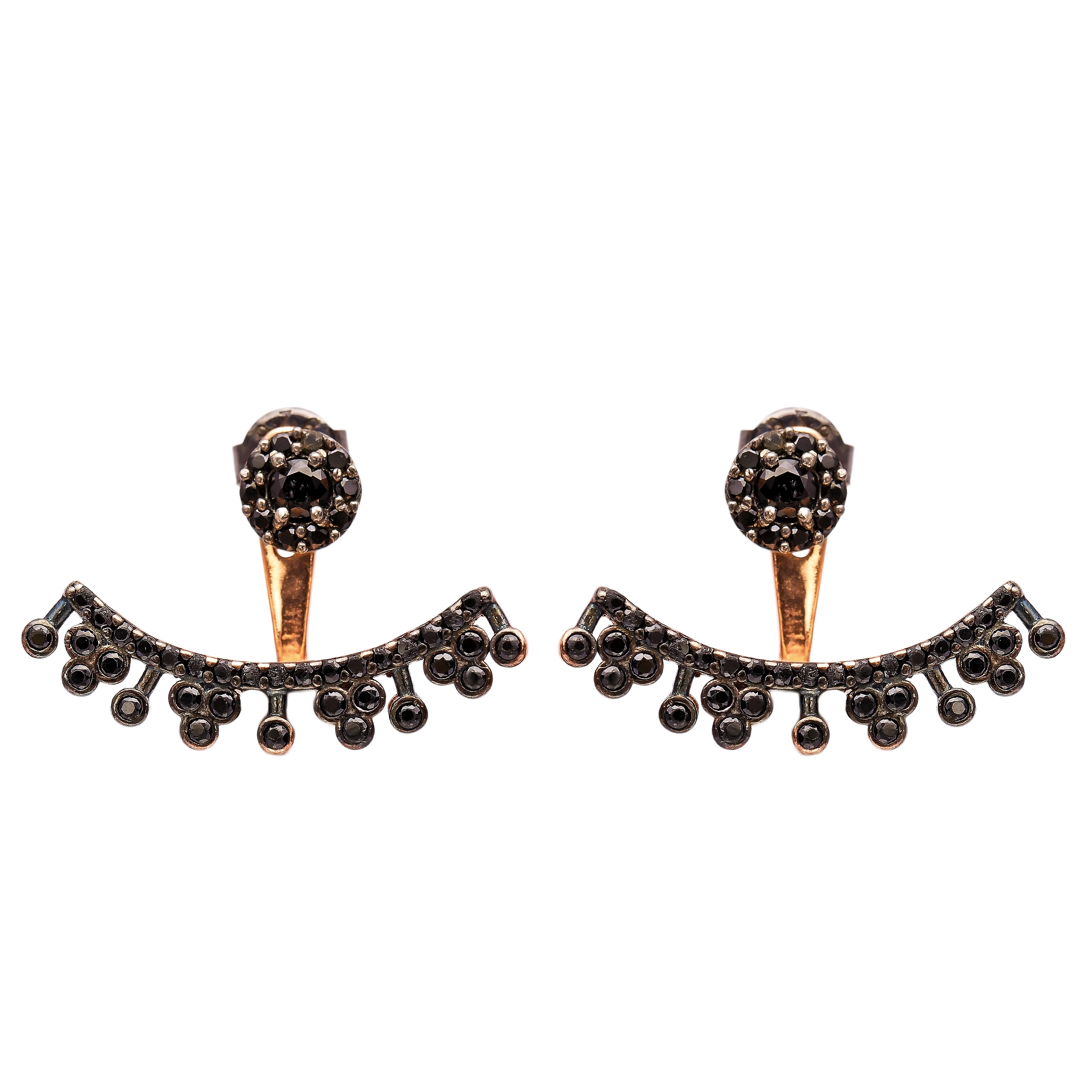 Trendy Light Black Zircon Turkish Wholesale Handcrafted  Rose Gold Plated 925 Sterling Silver Earring