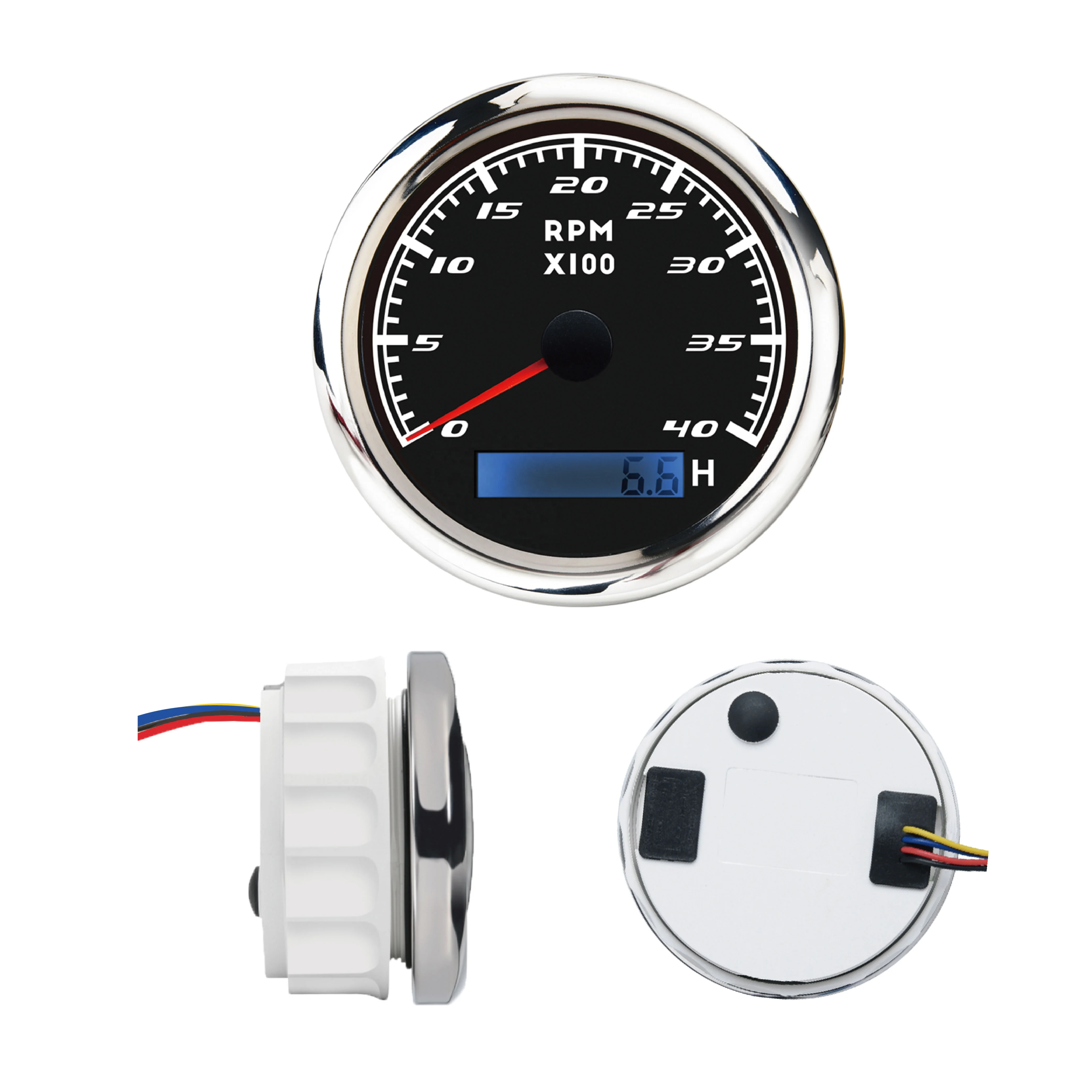 85mm analog and 316 stainless steel rim with convex lens black face white LED display 4000 rpm tachometer gauge