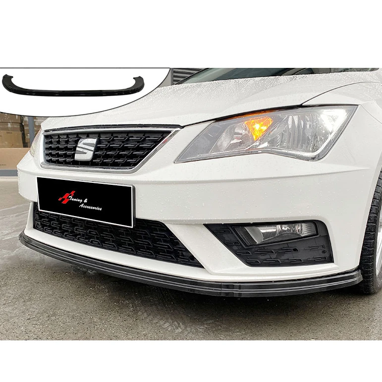 Передний сплиттер для пианино Seat Leon 2017 MK3.5 В гоночном стиле, 3 шт./глянцевый черный пластик