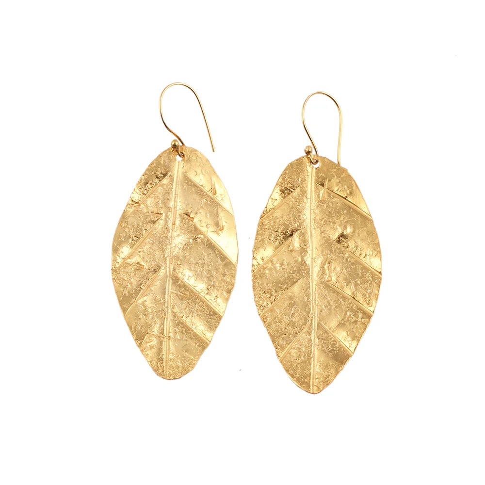 Gold Plated Leaf Designs Brass Metal Hook Earring jewelry For Jamboree Festival Of Music And Drama Jewellery Mode Joyas E-1364