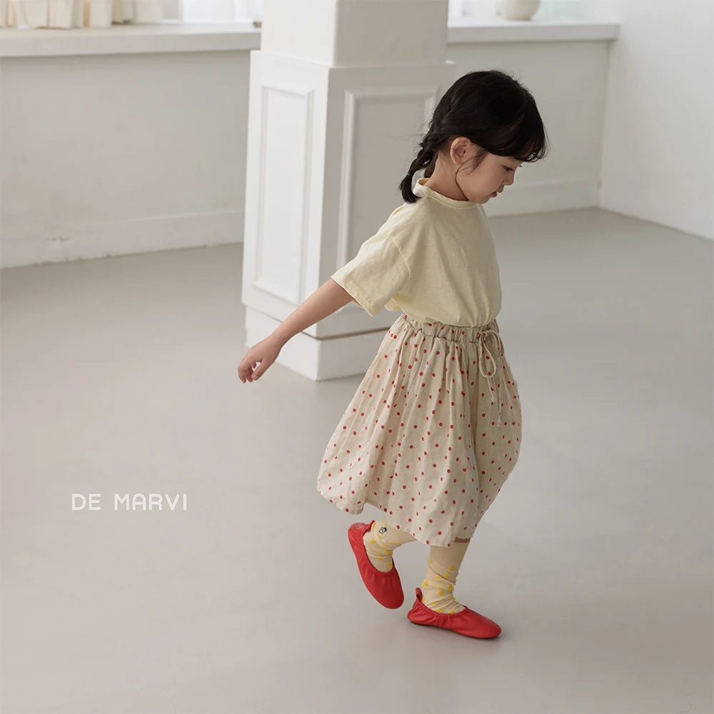 DE MARVI Kids Toddler Linen Tencel Dots A-line String Casual Skirts Girls Summer Fashion Wholesale Korean Manufacturer MADE IN K