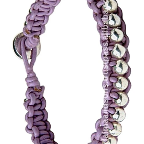 Bulk Buy Sell Stainless Steel Braided Silver Beaded Purple Colour Pretty Bracelets Available In large Quantity For Export