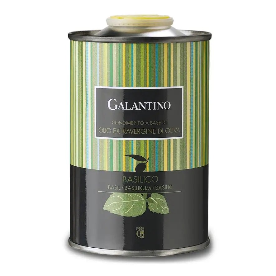 Natural Flavored Extra Virgin Olive Oil  And Basil Tin Galantino for dressing and cooking 250ml Italy